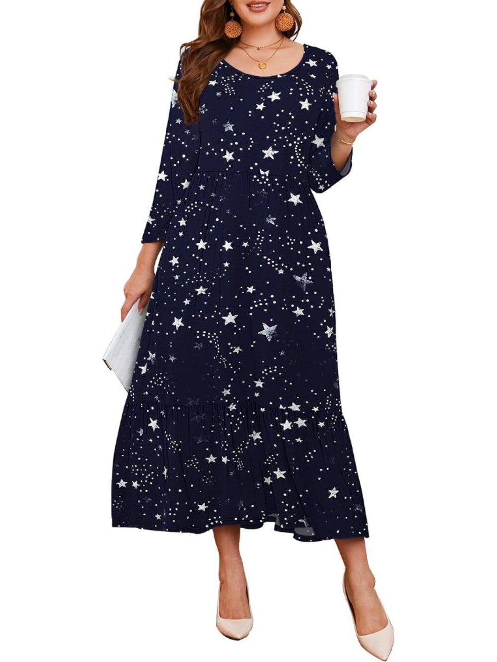 Women's Stars Christmas Casual Plus Size Maxi Dress Pockets Plus Size Maxi Dress